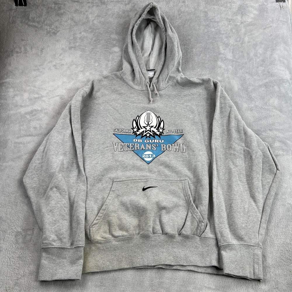 Nike Center Swoosh Hoodie 2XL Gray Men Streetwear Football DB Guru Veteran Bowl